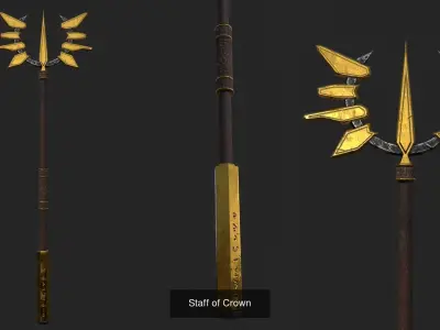 Low Poly Fantasy Stylish Staff Bundle 3D Model Pack