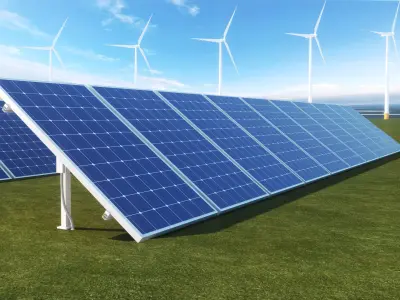 Solar photovoltaic-wind power station 3D model