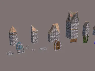 Low Poly medieval houses  Low-poly 3D model