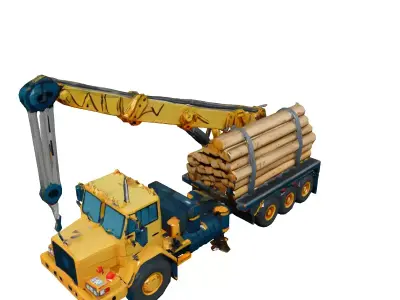 Log Truck with Crane 3D Model Low-poly 3D model