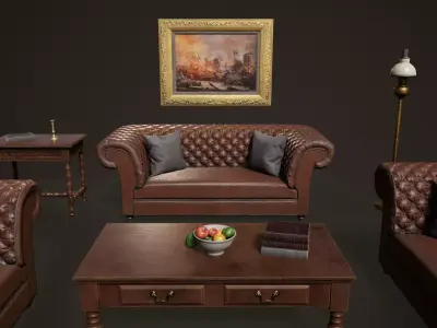 Victorian Sofa Set and Furniture 3D Model Pack