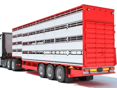 Truck with Animal Transporter Trailer 3D model get