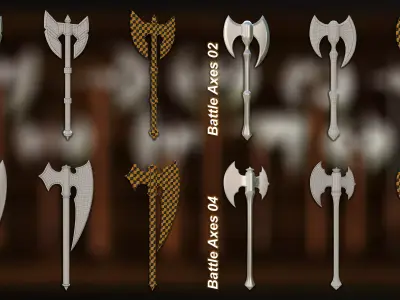 40 Medieval Battle Axes  V 1 Basemesh Game ready  Low-poly 3D model