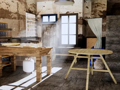 Workshop shop with shelves and tables 3D model