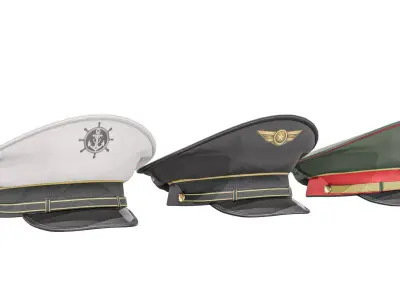 Military Officer Caps Pack Low-poly 3D model