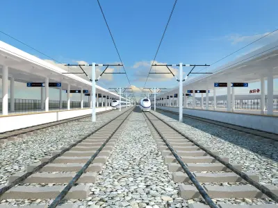 High-Speed Railway Station  Low-poly 3D model