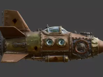 Realistic Steampunk Clockwork Rocket 3D Model Low-poly 3D model