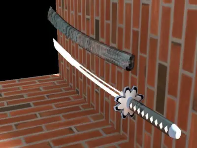Katana Lizard Flower Sword With Scabbard Low-poly 3D model