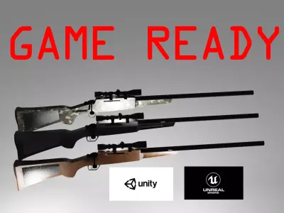 Scoped Bolt Action Sniper Rifle Low-poly 3D model