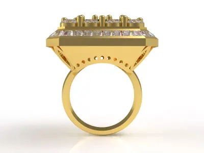 Baguette Stone Round Diamond Halo Ring 3D print model