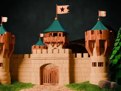 Medieval Stronghold And Village Free low-poly 3D model