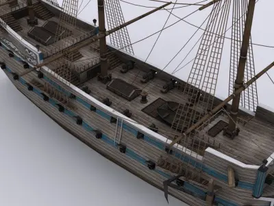 Three sailing ship Low-poly 3D model