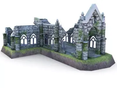 Medieval Building 58 Cathedral Ruins Low-poly 3D model