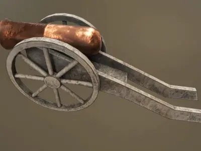 Low Poly Cannon on wheel Free low-poly 3D model