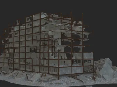 destroyed building Low-poly 3D model 2
