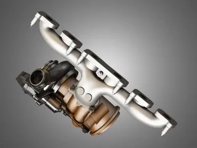 Exhaust Manifold and Turbocharger 3D model
