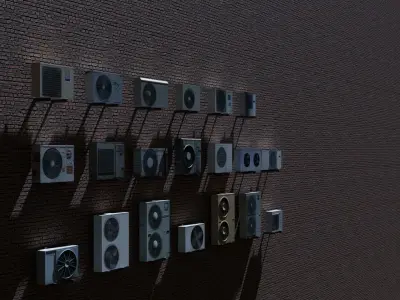 Conditioners set of speakers on wall Low-poly 3D model