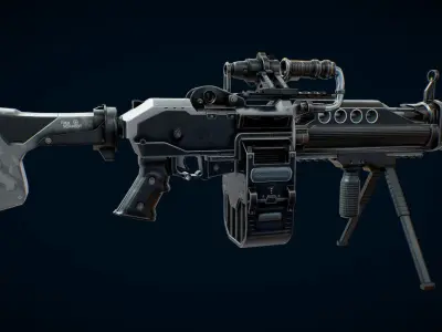 Futuristic Machine Gun Low-poly 3D model