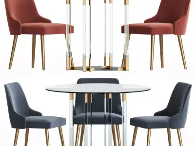 Dining Set round glass table with brass legs 3D model