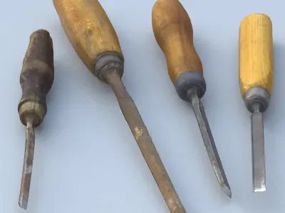 Chisels Low Poly three woodworking tools - three woodworking ... Low-poly 3D model