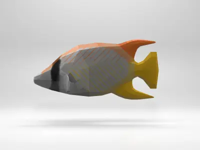 Butterflyfish polygonal fish Low-poly 3D model