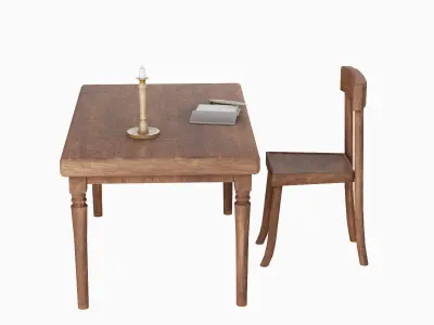 Old Table Set 05 Low-poly 3D model