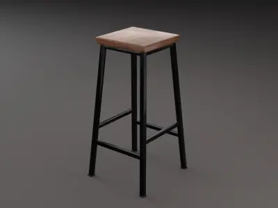 Industrial Metal Bar Kitchen Stool Low-poly 3D model