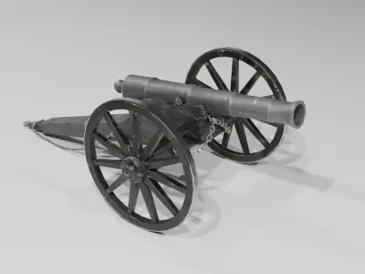 Old Cannon with cannonballs Low-poly 3D model
