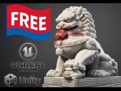 Free version Chinese Temple Stone Lion low-poly 3D model Free low-poly 3D model