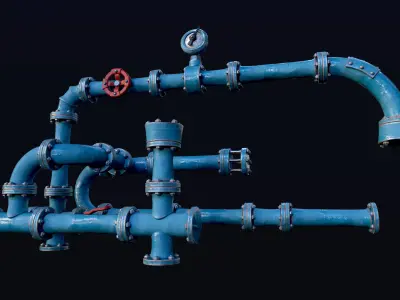 Stylised pipes and kit part pack Low-poly 3D model