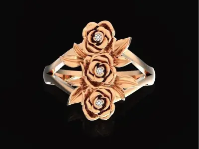  vintage ring with three roses 736 3D print model