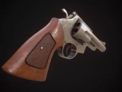 Revolver Game Ready Asset Low-poly 3D model