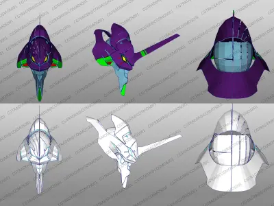 Eva 01 Head paper papekura Low-poly 3D model