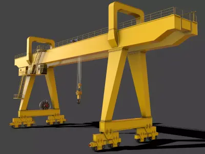 PBR Double Girder Gantry Crane V2 - Yellow Light Low-poly 3D model