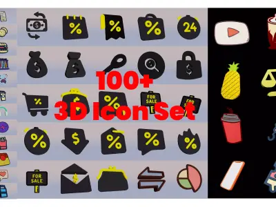 100 types of 3d icon in 3 Dimensions 3D model