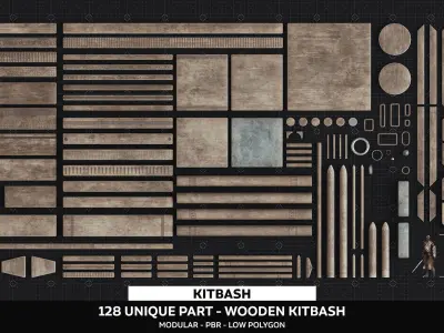 Medieval Wooden Kitbash Collection Low-poly 3D model purchase