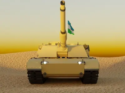 Abrams tank in desert with flag Low-poly 3D model