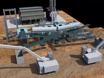 FACTORY power plant in desert 3D model