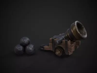 Stylized Cannon with Ball Low-poly 3D model