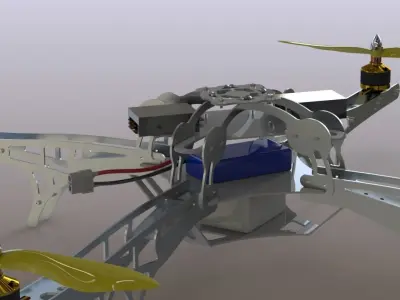 Quadcopter drone with two propellers 3D model