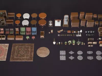 1890s Bedroom Asset Pack Low-poly 3D model
