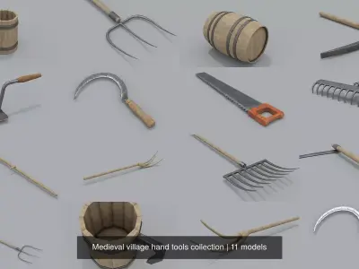 Medieval village hand tools collection 3D Model Pack