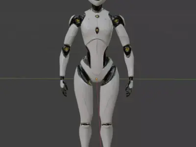 futuristic white glossy female humanoid robot Low-poly 3D model