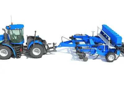 Tractor with Disc Harrow New Holland 3D model
