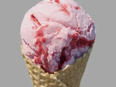 Ice Cream Waffle Cone Strawberry 3D model