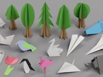 Paper Models Set Low-poly 3D model