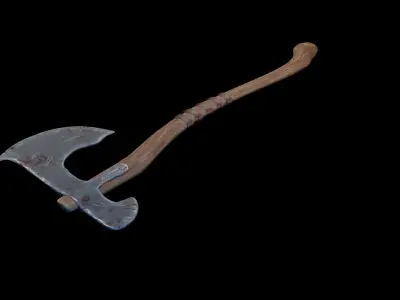 stylised axe in wood and metal with bandage 3D model