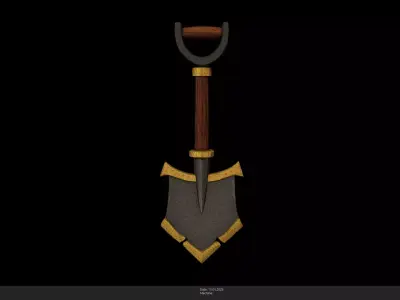Stylized Golden Shovel Game Ready - AI Low-poly 3D model