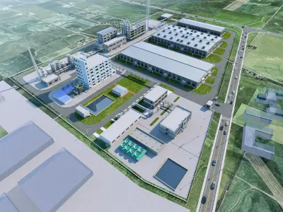 Industrial plants factory buildings industrial parks 3D model