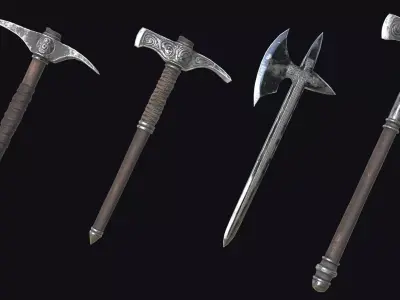 Fantasy Axes RPG Alpenstock Hammer-Axe Battle-axe Viking Low-poly 3D model